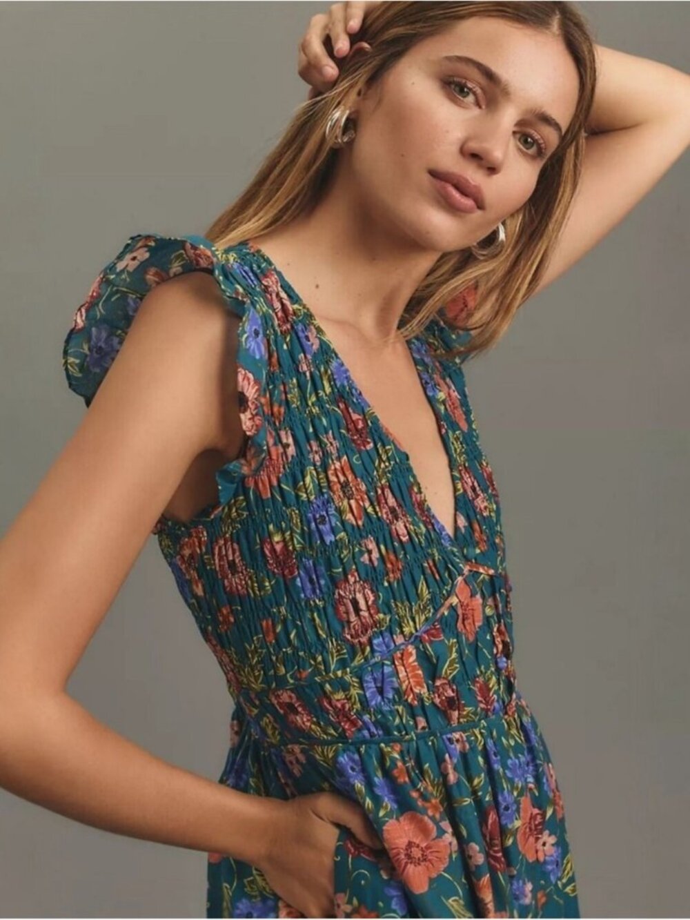 ANTHROPOLOGIE | The Peregrine Midi Dress in Iris Blue Floral, Size Medium - Picture 2 of 4